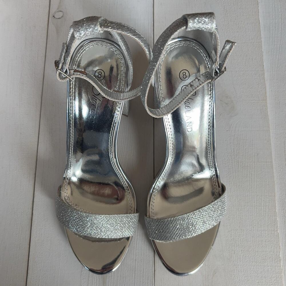 Shoe Land Rosemina Heels Womens 8 Silver Glitter Block Heel Strappy Sandals